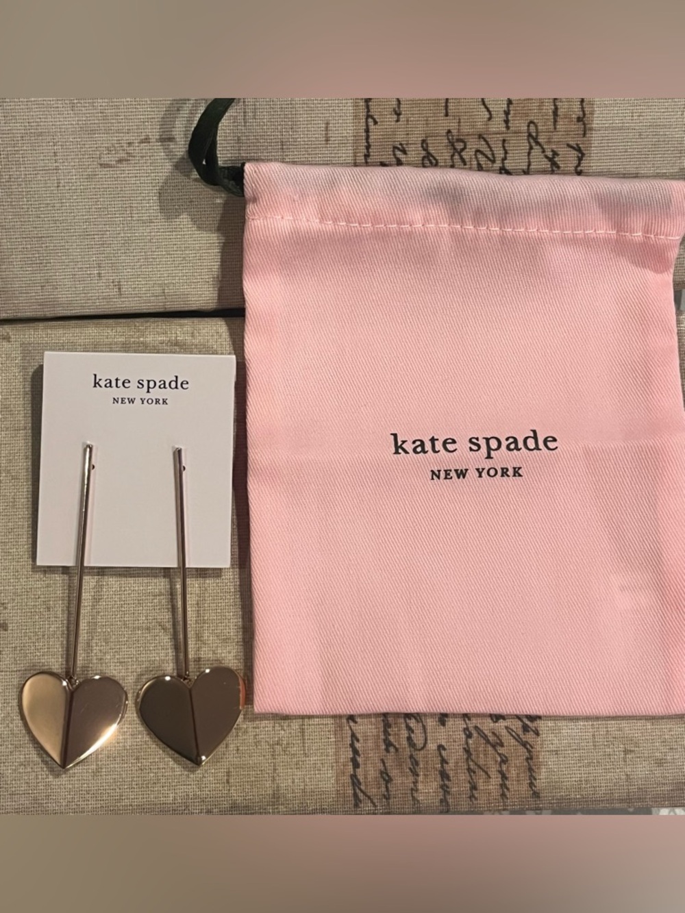 kate spade rose gold heart drop earrings heritage spade new with dust bag